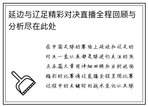 延边与辽足精彩对决直播全程回顾与分析尽在此处